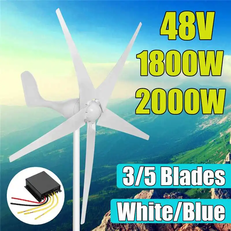 

1800W 2000W 48 Volt 3/5 Nylon Fiber Blade Horizontal Home Wind for Turbines Generator Power Windmill Energy for Turbines Charge