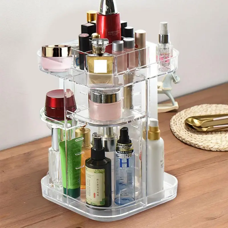 

360 Degree Rotating Makeup Organizer DIY Adjustable Large Capacity Cosmetic Showcase Square Acrylic Beauty Makeup Kit
