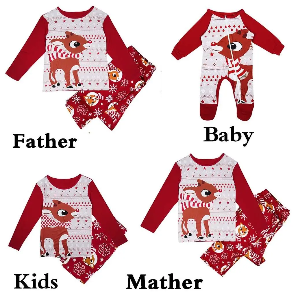 

2019 Family Christmas Matching Clothes Outfits Sets Xmas Unisex Animal Printed Sleepwear Homewear Pajamas Xmas Clothing Set