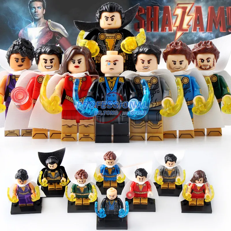 

8Pcs/Lot Super Hero Shazam Freddy Freeman Adam Darla Model Building Blocks Figures Gift Bricks Toys For Children X0247
