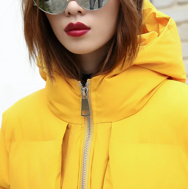 Mode Femmes Lâche Inverno D'hiver Côté Black Capuchon Manteaux De Manteau Taille Feminino 0780 Zipper À 2018 Plus Streetwear yellow Parka Casaco Jaune wWqHP