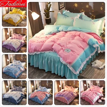 

Green Pink AB Double Side Duvet Cover Bedding Set Kids Child Girl Soft Cotton Bed Linen Single Twin Full Queen Size Bedspreads