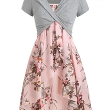 Платье на бретельках с цветочным принтом и укороченными топами, женское модное платье размера плюс, летние пляжные платья в стиле бохо, платья из двух частей