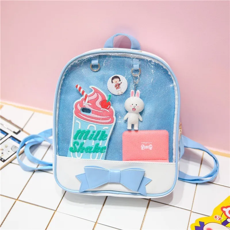

New Transparent Women Backpack Cute Bow Ita Bags School Mini Pink Schoolbags For Teenage Girls Fashion Bookbag Mochila Feminina