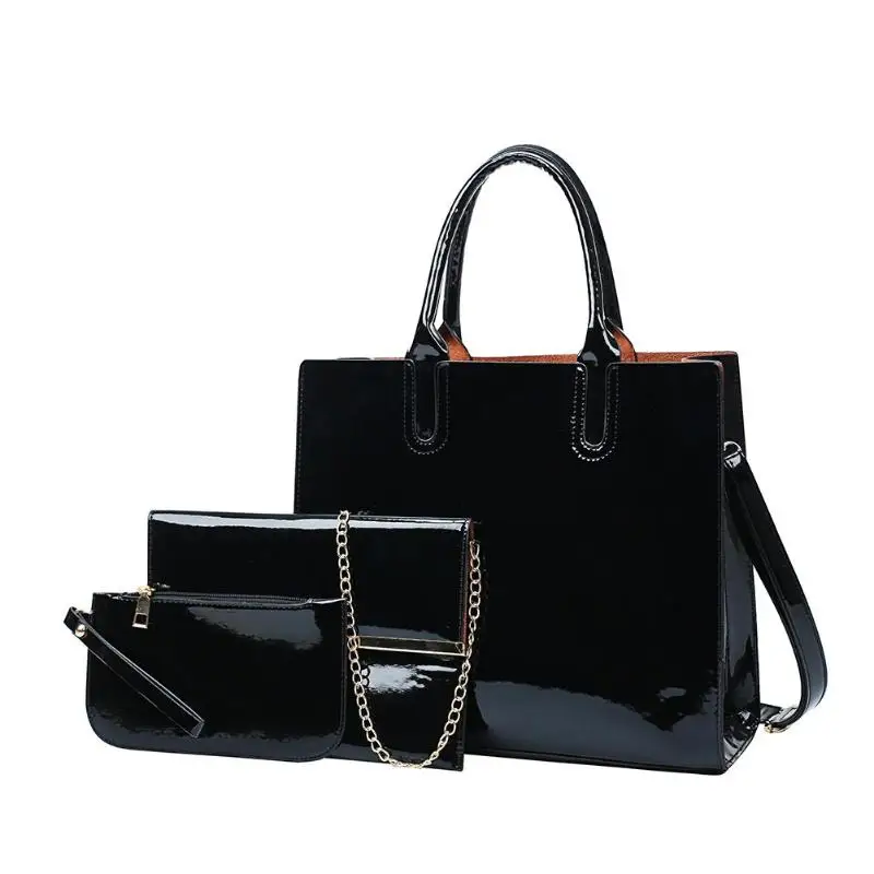 

3PCS Luxury lady Patent Leather Handbags Shoulder Crossbody Bag For Women Casual Tote Messenger Bags Set Clutch Feminina