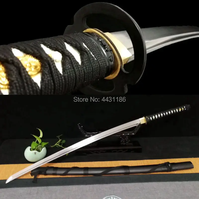Ручная ковка высокая прочность 1095 углеродистая сталь пластинчатое лезвие очень острый японский черный самурайский настоящий меч катана/железо Tsuba