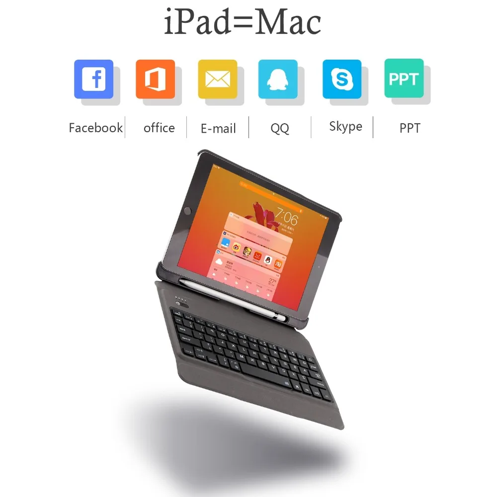 Чехол для iPad 6 2018 9 7 дюйма со съемной клавиатурой с подсветкой и держателем