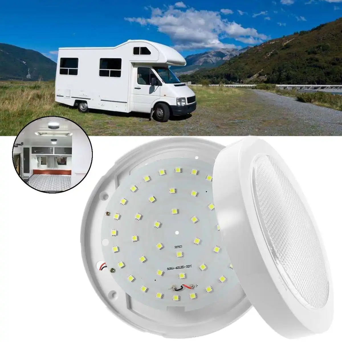 12V Блинный купол потолочный светильник 42Pcs LED 6500K холодный белый для RV Camper Trailer