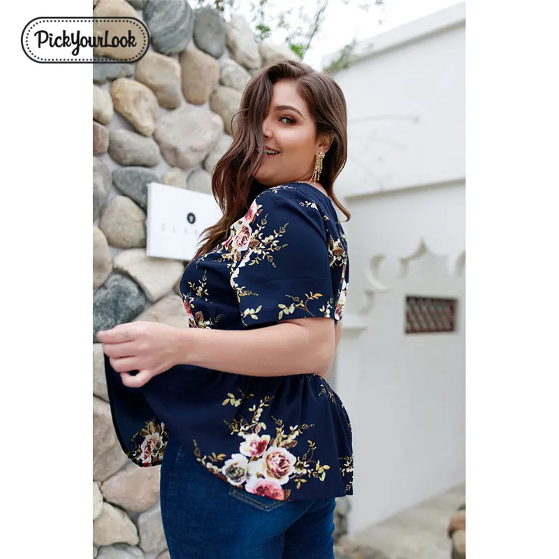 PickyourLook Femme Zip Deep V Neck Sexy Floral Blouse Women Bohemia Casual Ruffle Hem Shirts Printed Flower Short Sleeves Blouse PickyourLook Femme Zip Deep V Neck Sexy Floral Blouse Women Bohemia Casual Ruffle Hem Shirts Printed Flower Short Sleeves Blouse