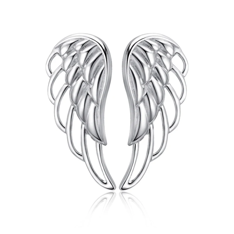 Strollgirl Genuine 925 Sterling Silver Earrings Hollow Feather Fairy Wings Stud Earrings for Women Fashion Jewelry gifts