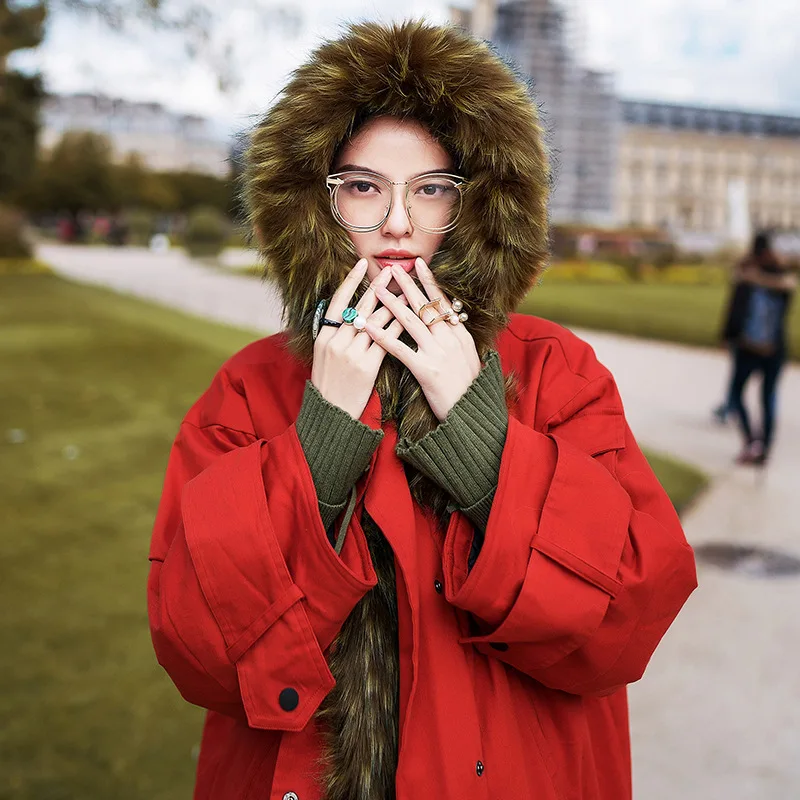 Raton Chaud Européenne Veste A578 Artificielle Vêtements Laveur À Cheveux Femmes Coton Col Rembourré Long Rust Hiver Manteau 2018 Red Épais Parka OP8wZn0NkX