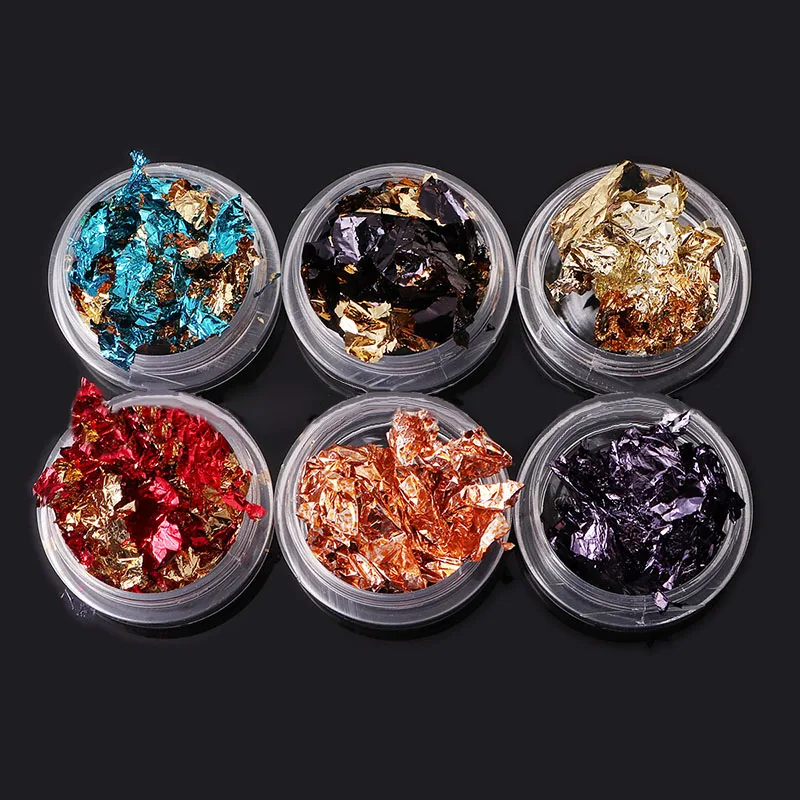 

Pack Of 6Pcs Nail Art Decorations Metal Foil Leaf Flakes Wraps Paper Suitable UK