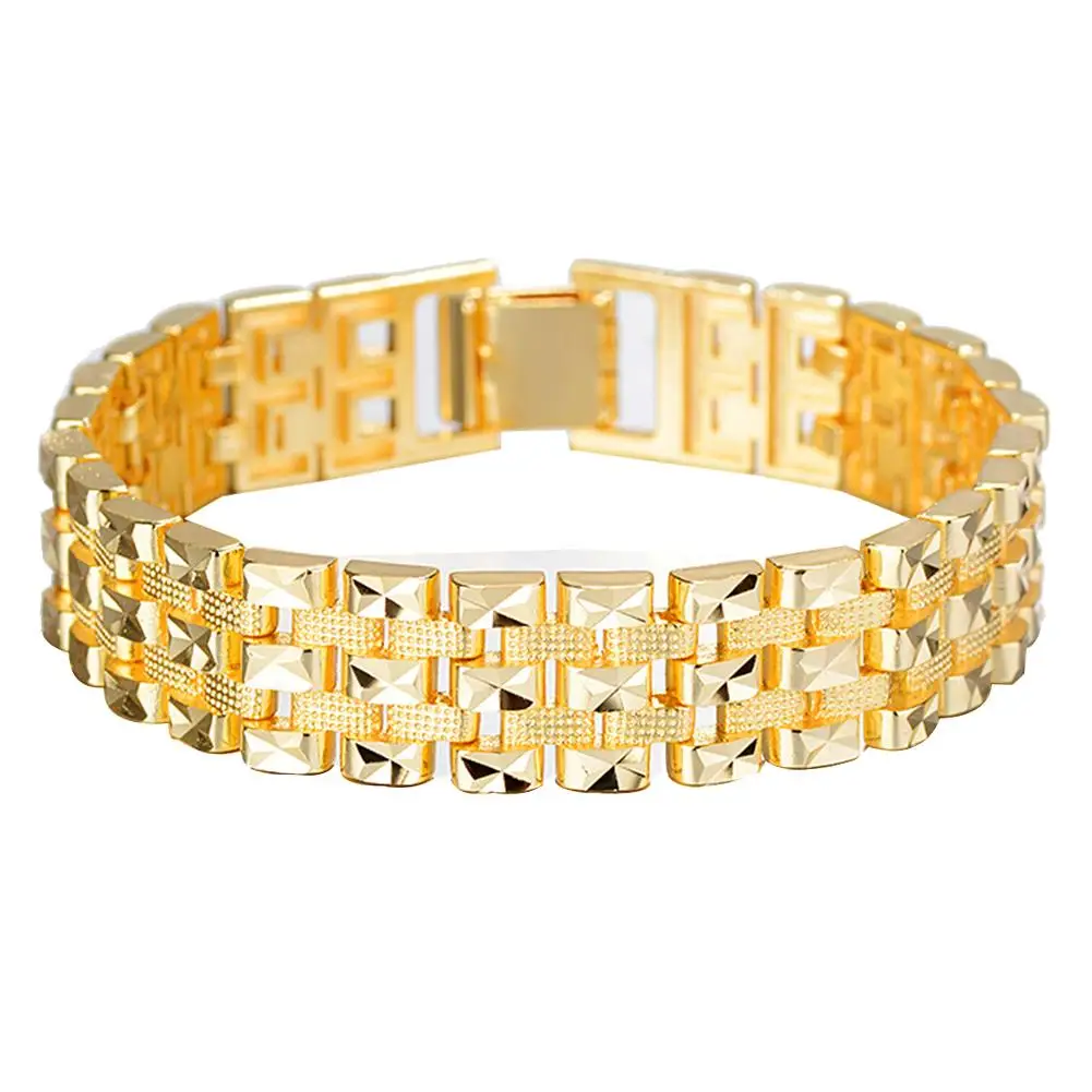 Модные крутые мужские тисненые Широкие цепи золотое запястье браслет мужские ювелирные украшения украшение на запястье для бойфренда подарки на день рождения