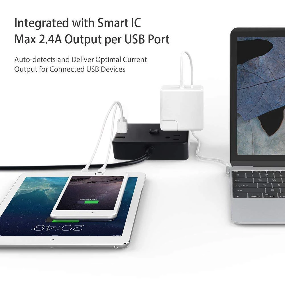 Переносной сетевой фильтр с американской вилкой 2 USB 1 C и розетками Настольная