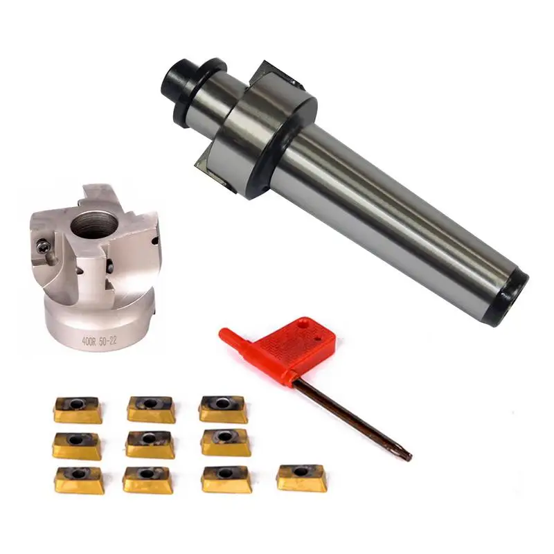 

New R8-FMB22 Shank 400R 50-22 Face Milling CNC Cutter With 10pcs APMT1604 Carbide Inserts + Spanner Wrench For Power Tool