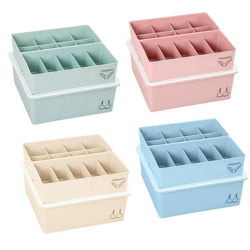 

Plastic Storage Box Solid Color Three-piece Cover With Separate Bra Underwear Socks Storage Desktop Drawer Storage For Products