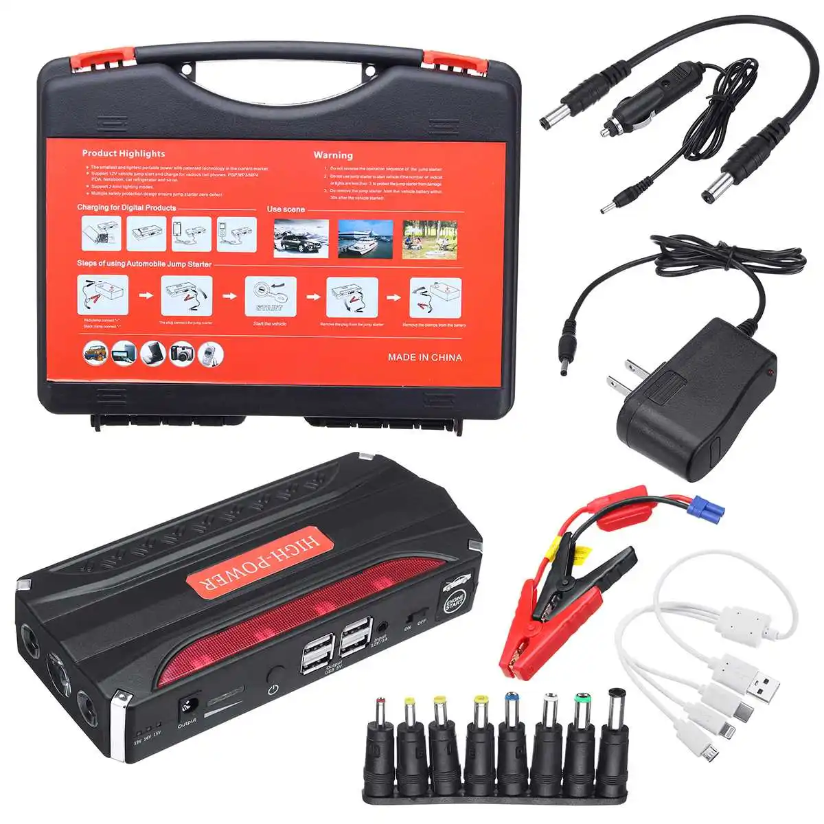 89800mAh Car Jump Starter Power Bank 800A Portable 4USB Car Battery Booster Charger 12V Starting Device Petrol Diesels