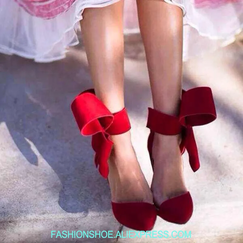 

Red Black Butterfly Knot Women Pumps Pointy Toe High Heels Ladies Shoes Woman Sexy Bow Tie Sandals Summer Wedding Party Shoes