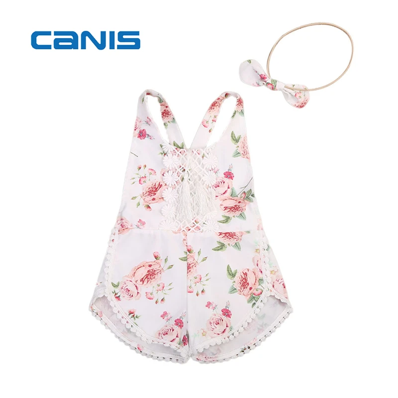 

CANIS 2019 New Baby Clothing Newborn Kid Baby Girl Floral Romper Clothes Sleeveless Jumpsuit Tassel Sunsuit Outfit Set Floral
