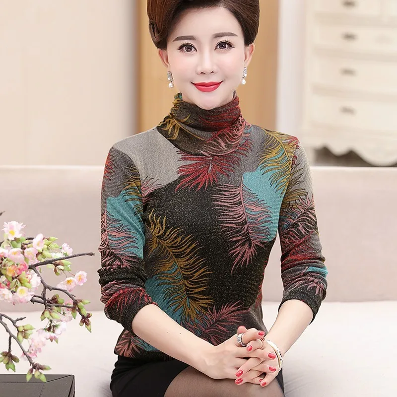 Spring Autumn Print Blouse 2019 Korean Middle Aged Women
