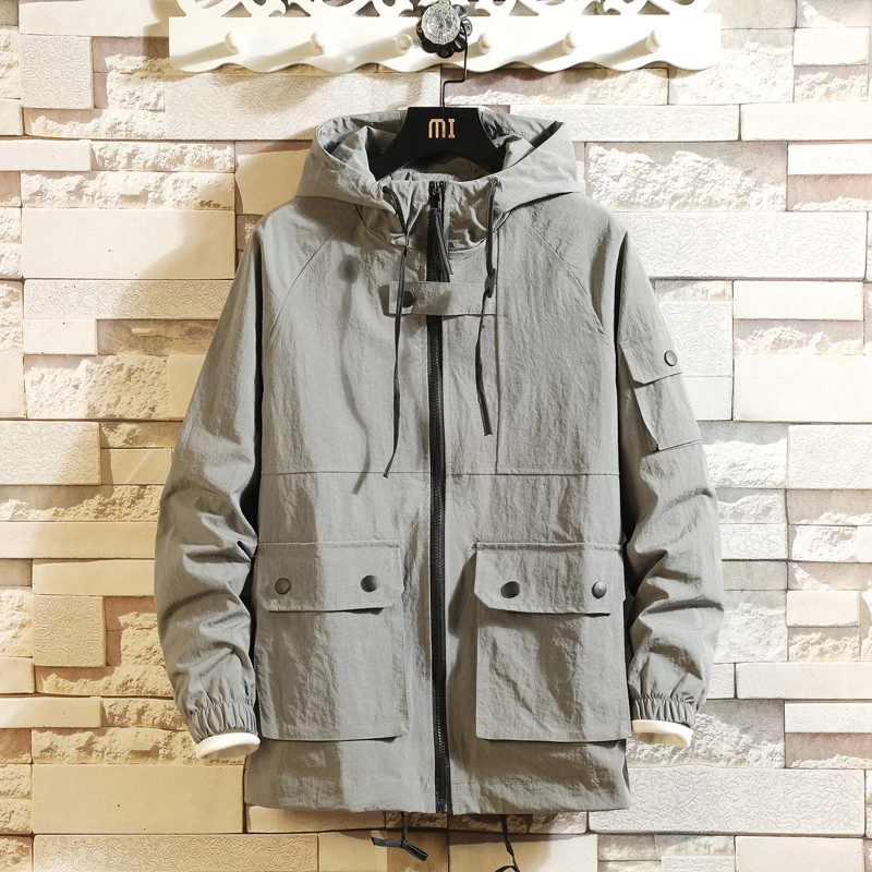 

2019 Spring New Japanese Solid Color Even Hat Loose Coat Work Clothes Jacket Male windbreaker mens clothing tracksuit