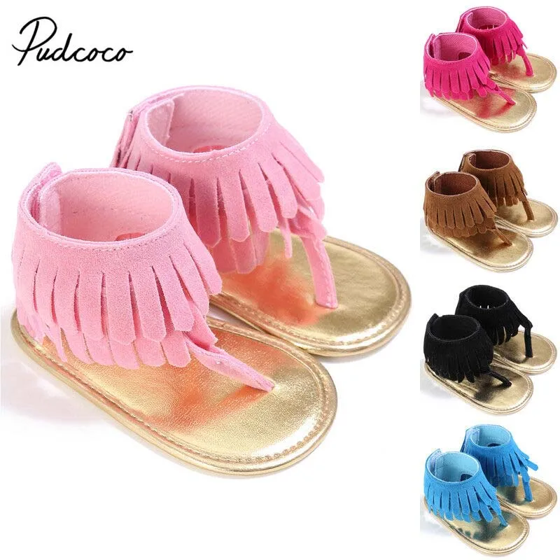 Г. брендовые модные повседневные летние сандалии для новорожденных девочек однотонная обувь на плоской подошве с кисточками, 5 стилей, для детей от 0 до 18 месяцев