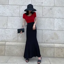 Pengpious мода, Новое поступление, хлопковая юбка для женщин юбка «рыбий хвост» с высоким с разрезом и высокой талией юбка на бедрах