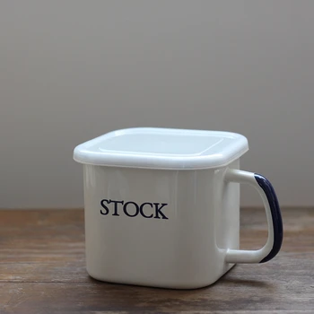 

Hand white enamel pickle cup soak noodle cup sealed tank fresh kitchen food lunch box refrigerator storage box white mess tin