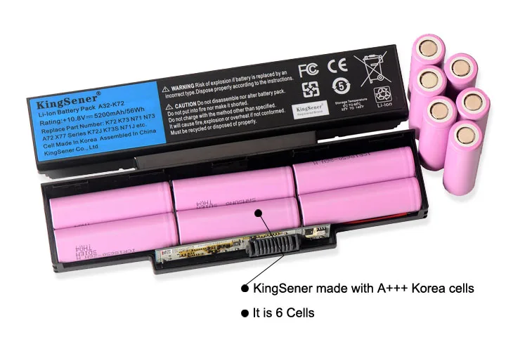  Korea Cell 5200mAh A32-K72 Laptop Battery for ASUS K72Y K73 K73B K73BR K73BY K73E K73J K73JK K73S K