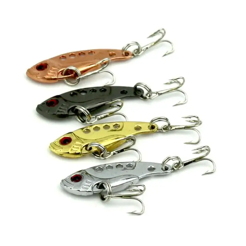 

4Pcs Metal Blade Hard Rattling Vibration 3.5cm 3.2g 10# Hook Fishing Lures With Treble Hooks 3 Fork Hooks VIB Fishing Lures