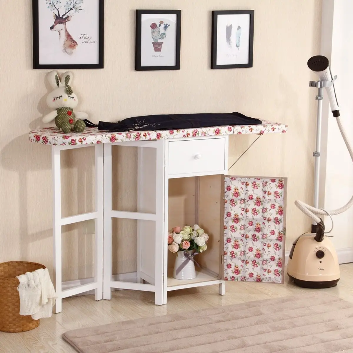 Multifunctional Ironing Board With Storage Cabinet Wood Multifunctional Ironing Board With Storage Cabinet Wood