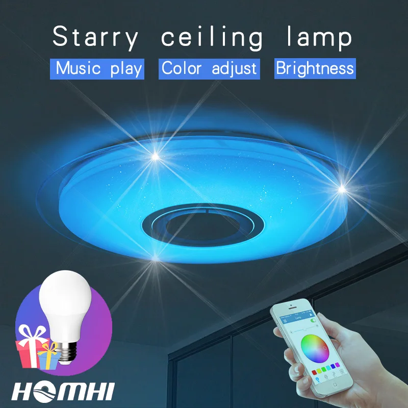 Control de teléfono música lámpara de techo regulable 52 W habitación dormitorio moderno para la casa de los niños Altavoz bluetooth accesorio de iluminación Control de teléfono música lámpara de techo regulable 52 W habitación dormitorio moderno para la casa de los niños Altavoz bluetooth accesorio de iluminación