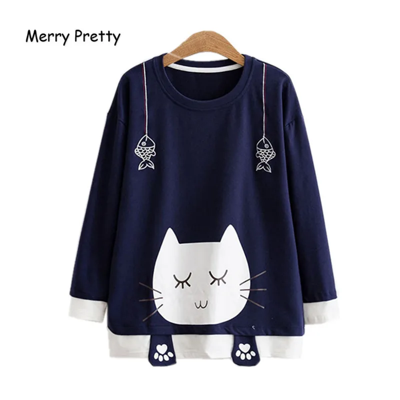 ميلاد سعيد جميلة الخريف طويل كم T قميص المرأة الحلو القط المطبوعة Kawaii تي شيرتات قطن للبنات الأسماك التطريز مضحك المحملة قمم ميلاد سعيد جميلة الخريف طويل كم T قميص المرأة الحلو القط المطبوعة Kawaii تي شيرتات قطن للبنات الأسماك التطريز مضحك المحملة قمم