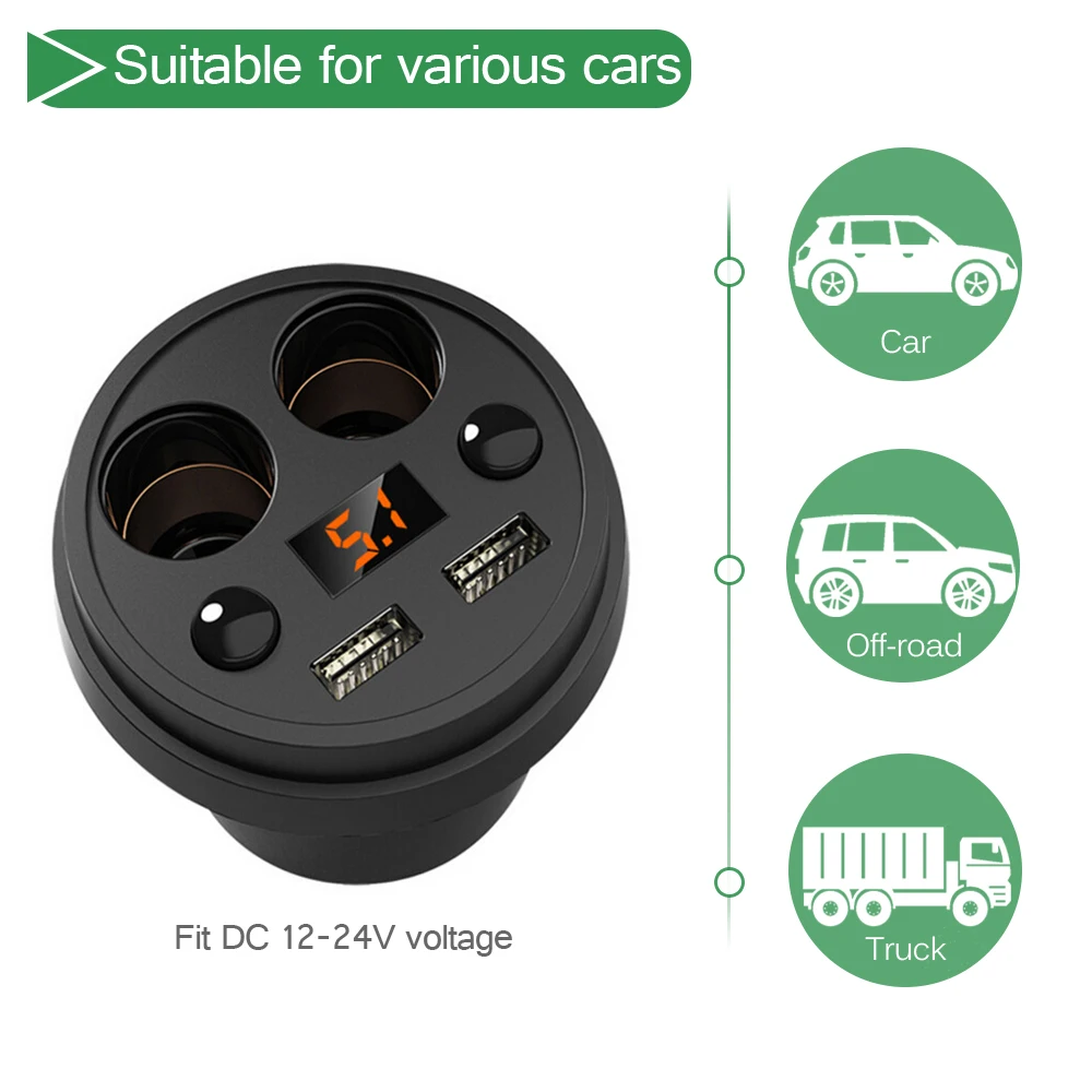 3.1A автомобильное зарядное устройство с двумя usb-портами, зарядное устройство для телефона с 2 гнездами для прикуривателя, для зарядки gps DVR