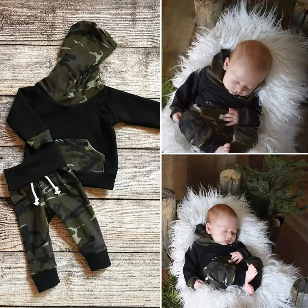 

Fashion Camo 2PCS Set Infant Newborn Baby Boys Romper Tops+Long Pants Outfit Clothes 0-24M