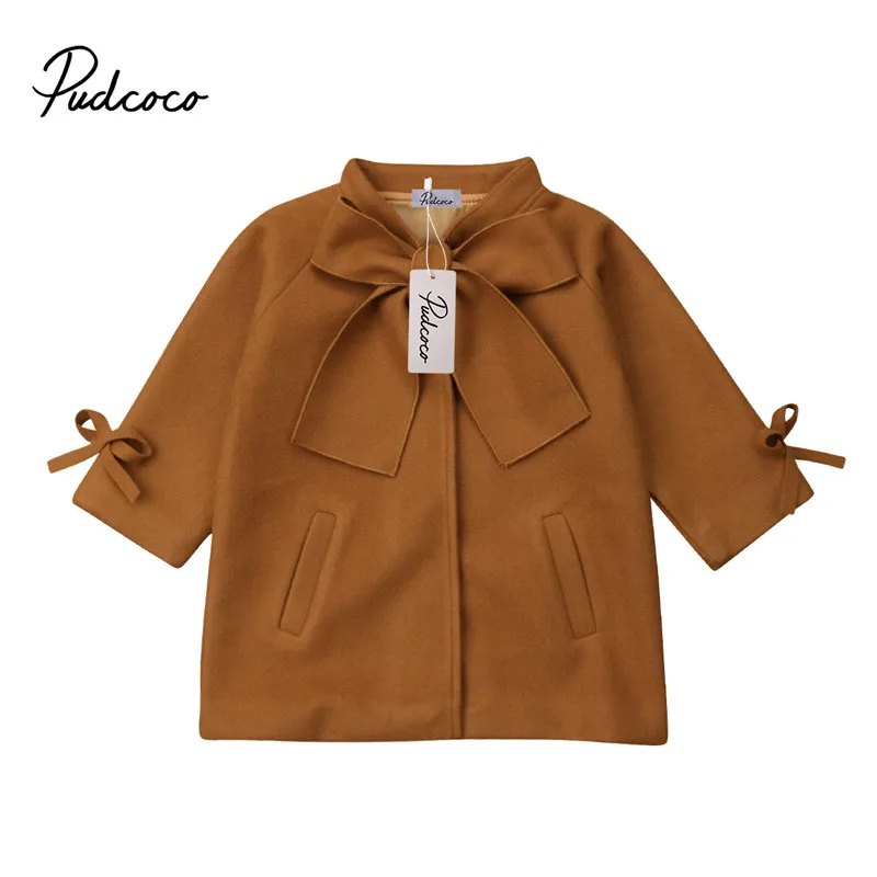 

Baby Jackets Clothes 2019 Long Woolen Windbreaker Coats Kids Princess Cloak Button Bowknot Outwear for Girls Overcoat Clothing