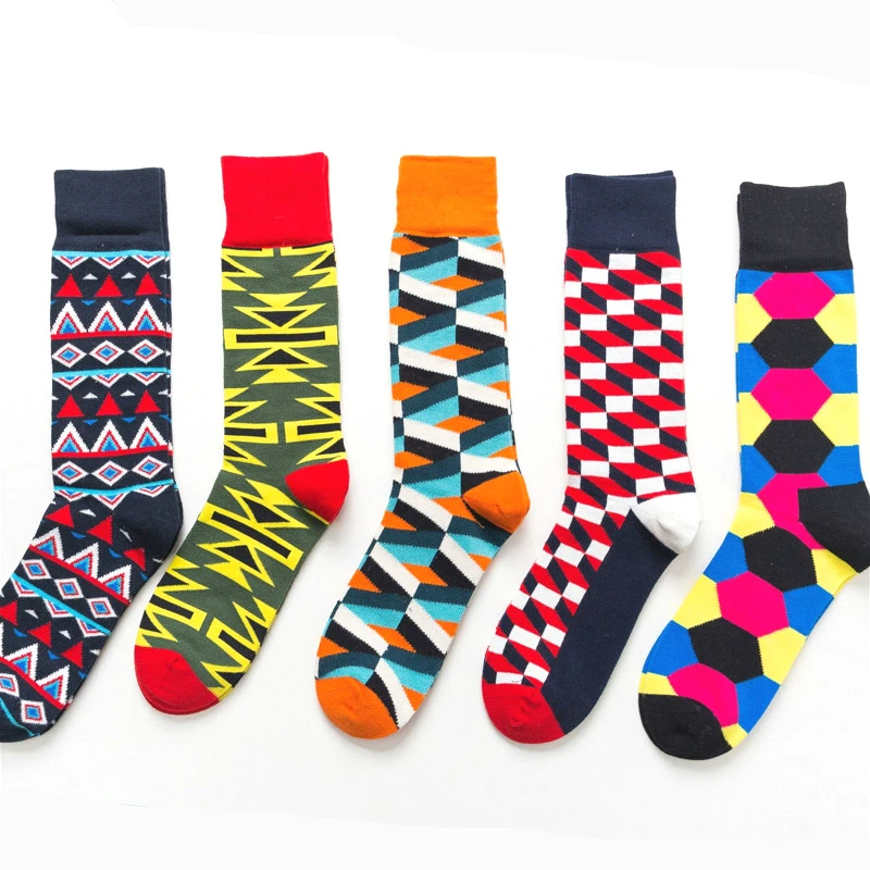 Men Fashion Plaids Cotton Crew Socks Casual Dress Funky Warm High Ankle Socks