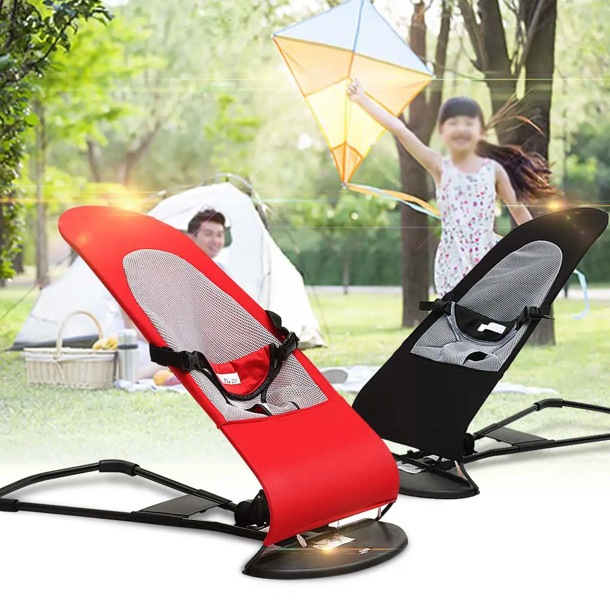 

Red/Black Foldable Soft Newborn Baby Bouncing Chair Seat Safety Balanced Rocking Bouncer Sofa