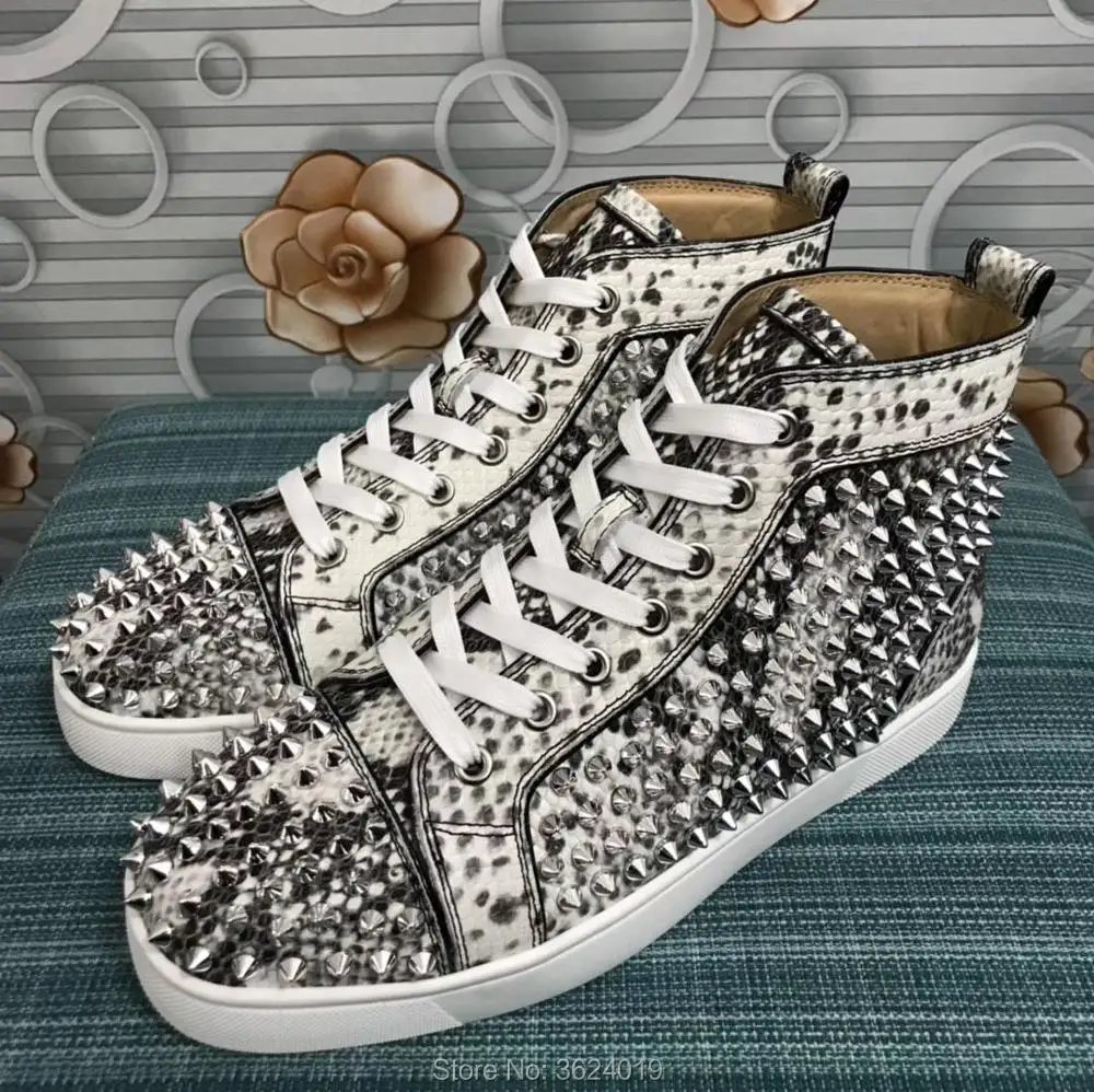 

Luxury cl andgz Flower Mixed white color snakes Lace up Red bottom Sneakers High Top Leather shoes for men Loafers casual Spring