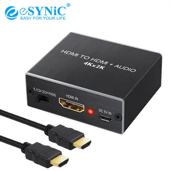 

eSYNiC 4K x 2K HDMI Audio Extractor HDMI to HDMI & Optical TOSLINK SPDIF + 3.5mm Stereo Audio Extractor Converter For 2CH 5.1CH