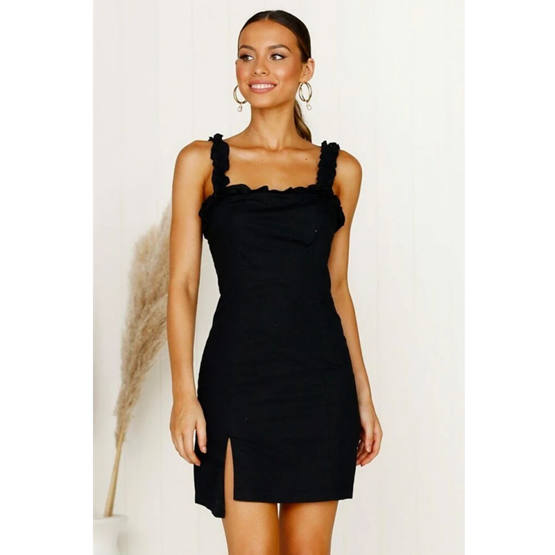 

2019 Women OL Formal Black Mini Dress Summer Sexy Strappy Floral Bandage Dresses Vestidos Lady Fit Slim Party Shein Dress New