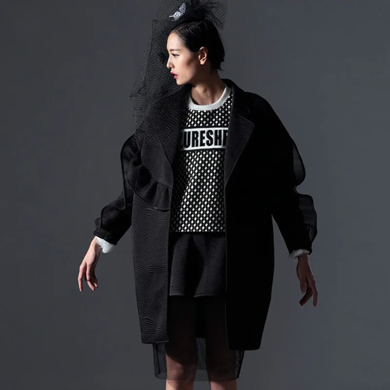 Outwear Manteau 2019 Coupe Black Ruche Col Unie Hiver De Deat down Lâche Couleur Femmes Turn Az44 Rétro Sur Mesure Made Printemps vent 1wqZH8