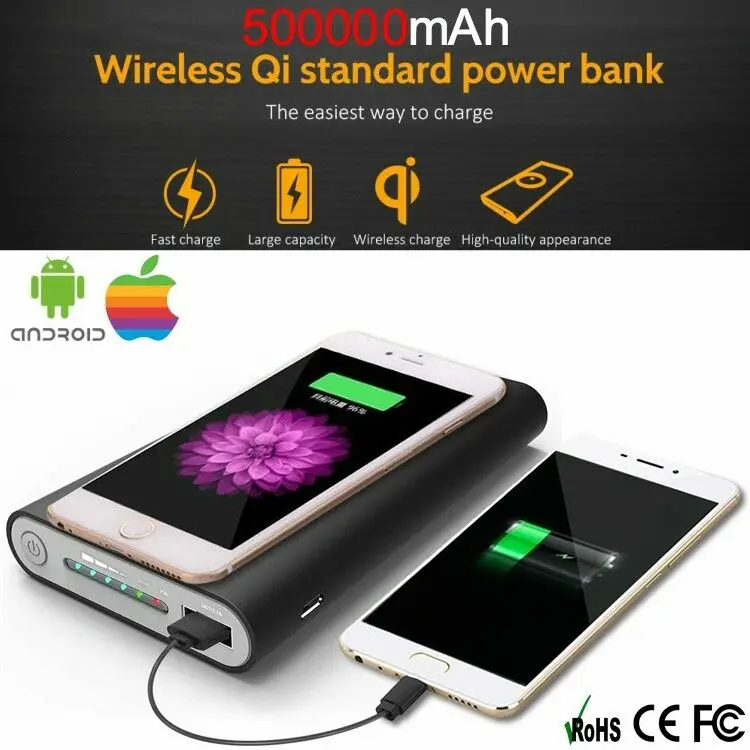 Qi Беспроводное зарядное устройство 10000 мАч для iPhone Samsung мобильный телефон