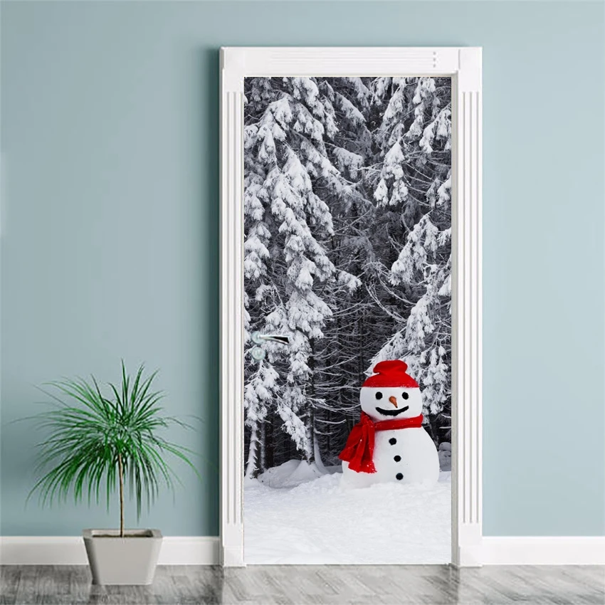 

Christmas Decorative Home Decor 3D Door Sticker DIY Snowman Art Mural Vinyl Wallpaper Decals Poster on Door 77*200cm/90*200cm