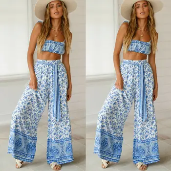 

New arrival print camis and pants summer sexy sleeveless high waist Women Holiday Mini Beach Casual Trousers