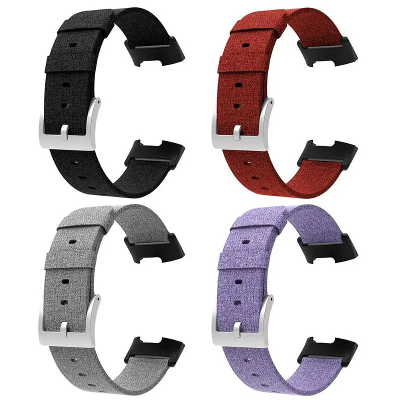 

1pc Canvas Adjustable Watch Band Smart Bracelet Wrist Strap Replacement Wristband for Fitbit Charge 3 Black/Dark Red/Grey/Purple