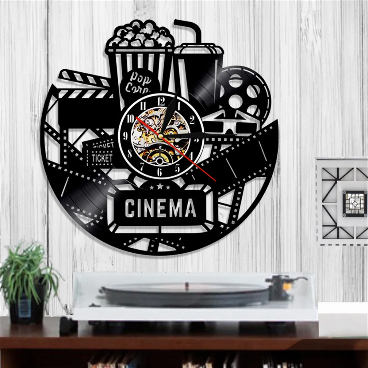 12 дюймы, настенные часы Виниловая пластинка украшения дома Винтаж 3D попкорн кино театр гостиная настенные часы декоративные подарок