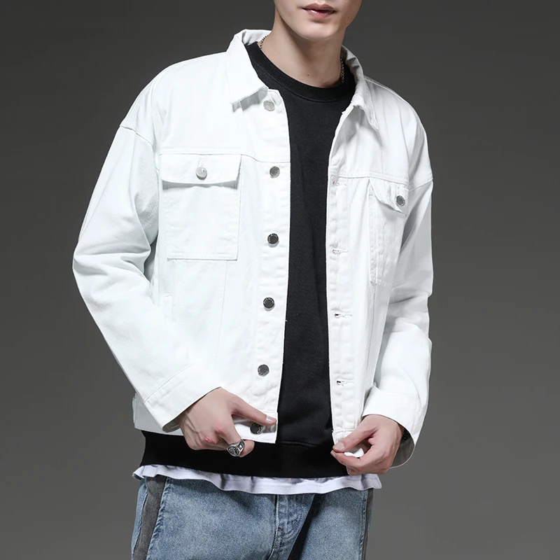 Autumn New Denim Jacket Men Slim Fashion Wash Casual White Denim Jacket