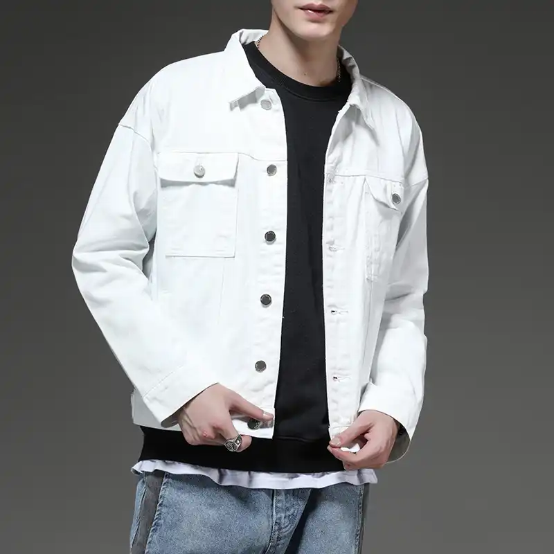 white jean jacket outfit mens