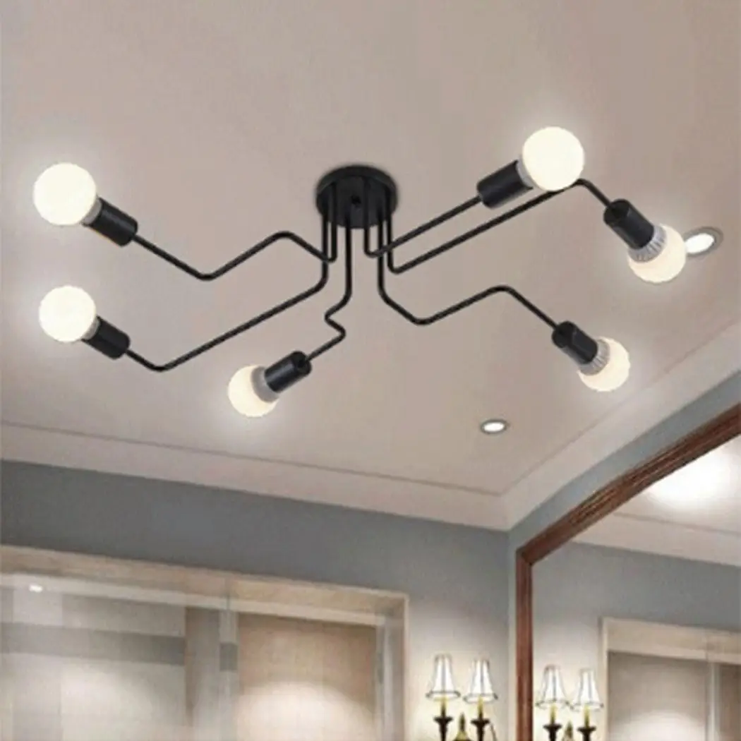 DIY E27 Art Spider Ceiling Lamp Fixture Light Mordern Nordic Retro Edison Bulb Light Chandelier Vintage Loft Antique Adjustable